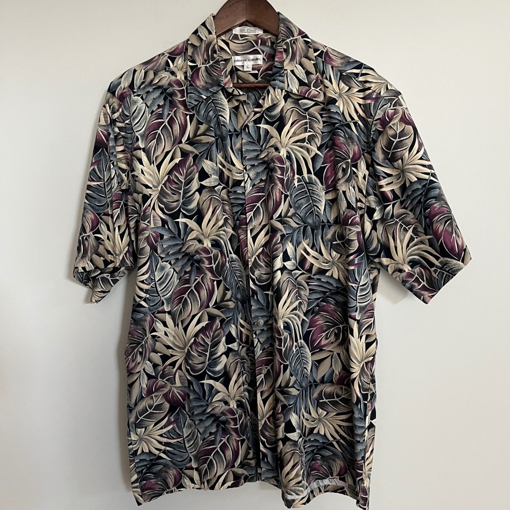 Pierre Cardin Mens Large Tropical Leaf Print Cotton Button Down Shirt